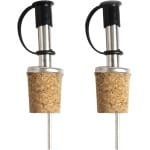 2x Schenktuit - Schenkdop voor op fles - Flesstop met schenker - Wijn / olie schenker - Pour spout - RVS - Druppelvrij doseren - Met dopjes - Keuken / bar accessoires - Kurk - Jonyx