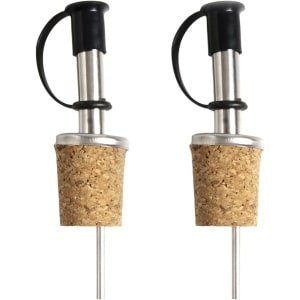 2x Schenktuit - Schenkdop voor op fles - Flesstop met schenker - Wijn / olie schenker - Pour spout - RVS - Druppelvrij doseren - Met dopjes - Keuken / bar accessoires - Kurk - Jonyx