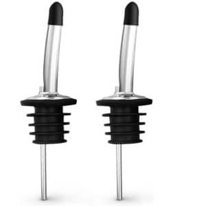 2x Schenktuit - Schenkdop voor op fles - Flesstop met schenker - Wijn / olie schenker - Pour spout - RVS - Druppelvrij doseren - Met dopjes - Keuken / bar accessoires - Jonyx