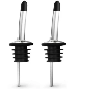 2x Schenktuit - Schenkdop voor op fles - Flesstop met schenker - Wijn / olie schenker - Pour spout - RVS - Druppelvrij doseren - Met dopjes - Keuken / bar accessoires - Jonyx