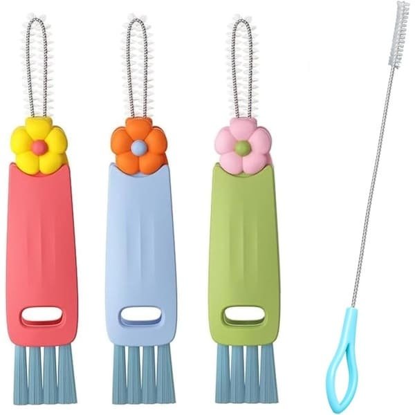 3 Pcs Reinigingsborstel met Kopdeksel - 3 in 1 Kopdeksel - Draagbare Fles - Multifunctionele Waterflesbedekking - Kierenreinigingsborstel voor Thuis en Keuken Accessoires