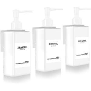 3-Piece Soap Dispenser met Wandmontageset - Geen Boren - 300 ml - Wandgemonteerde Zeepdispenser - Witte Shampoo Dispenser met Trechter en Waterdichte Labels voor Keuken - Douche Accessoires