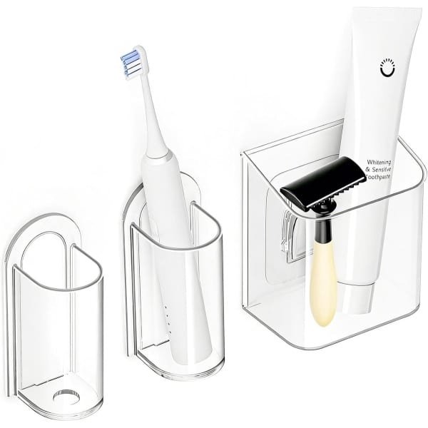 3 Stuks Tandenborstelhouders - Elektrische Tandenborstelhouder - Wandhouder voor Tandenborstels - Transparante Wandbevestiging - Geen Boren - Voor Keuken en Slaapkamer