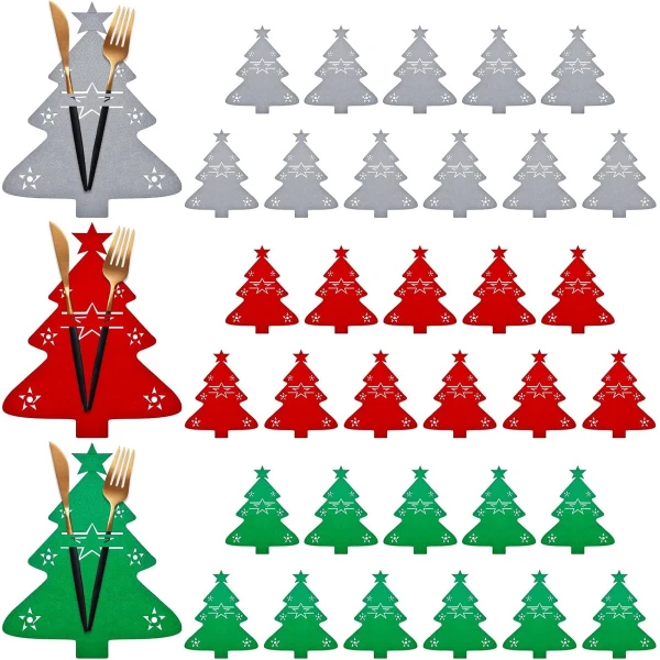 36-delige Kerstbestektas - Kerstboom Bestekhouder - Santa Vorken Lepels - Tafeldecoratie - Feest Keuken Accessoires