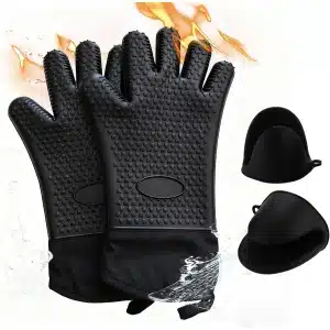 4-Delige Set - Zwarte Siliconen Ovenhandschoenen - Hittebestendige Mini Handschoenen - Antislip Onderzetters - BBQ - Bakken - Airfryer - Keuken Accessoires