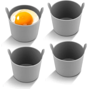 4 stuks ramekins voor heteluchtfriteuse, herbruikbare siliconen airfryer eierstroper met handgrepen, gepocheerde eivormen voor heteluchtfriteuse, thuis keuken bakken friteuse accessoires, 7,5 x 5,5 cm
