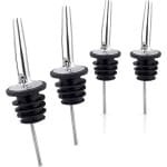 4x Schenktuit - Schenkdop voor op fles - Flesstop met schenker - Wijn / olie schenker - Pour spout - RVS - Druppelvrij doseren - Keuken / bar accessoires - Jonyx