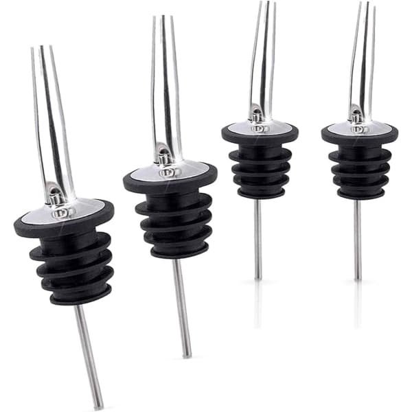 4x Schenktuit - Schenkdop voor op fles - Flesstop met schenker - Wijn / olie schenker - Pour spout - RVS - Druppelvrij doseren - Keuken / bar accessoires - Jonyx