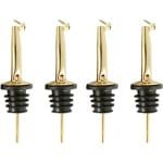 4x Schenktuit - Schenkdop voor op fles - Flesstop met schenker - Wijn / olie schenker - Pour spout - RVS - Druppelvrij doseren - Met dopjes - Keuken / bar accessoires - Goudkleurig - Jonyx