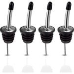 4x Schenktuit - Schenkdop voor op fles - Flesstop met schenker - Wijn / olie schenker - Pour spout - RVS - Druppelvrij doseren - Met dopjes - Keuken / bar accessoires - Jonyx