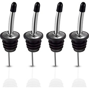 4x Schenktuit - Schenkdop voor op fles - Flesstop met schenker - Wijn / olie schenker - Pour spout - RVS - Druppelvrij doseren - Met dopjes - Keuken / bar accessoires - Jonyx