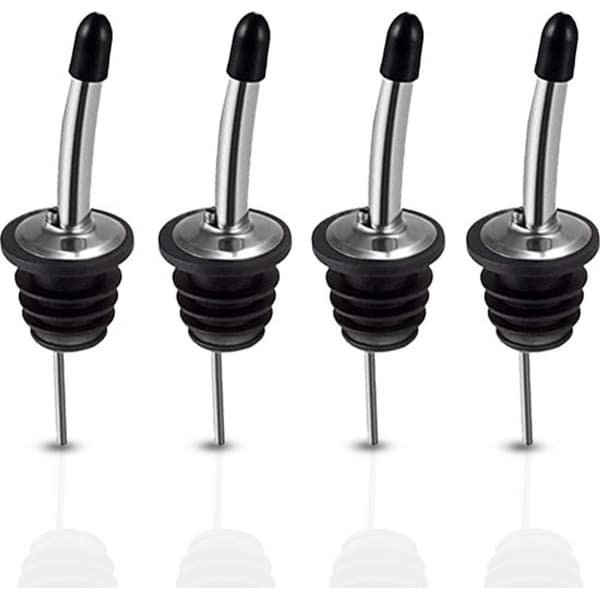 4x Schenktuit - Schenkdop voor op fles - Flesstop met schenker - Wijn / olie schenker - Pour spout - RVS - Druppelvrij doseren - Met dopjes - Keuken / bar accessoires - Jonyx