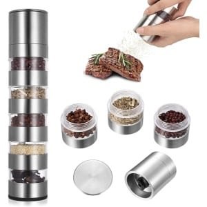 5-in-1 campingkruidenstrooier, mini-kruidenpotjes, draagbare kruidenpotjes, reis- en picknick, kruidenset, kruidenmolen, mini-zoutstrooier voor onderweg, outdoor, keuken, camping, accessoires