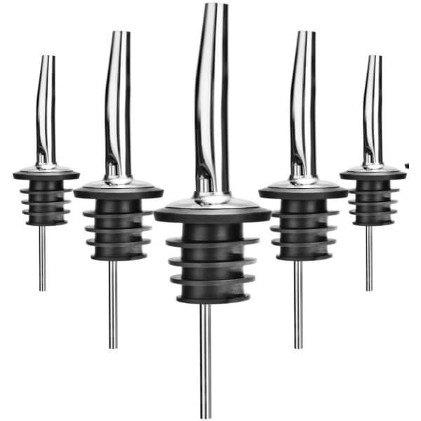 5x Schenktuit - Schenkdop voor op fles - Flesstop met schenker - Wijn / olie schenker - Pour spout - RVS - Druppelvrij doseren - Keuken / bar accessoires - Jonyx