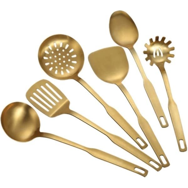 6 Delige - Bestekset - Keuken accessoire set - Keukengerei Set - Opschepset - Serveerset - Goud - LOUZIR