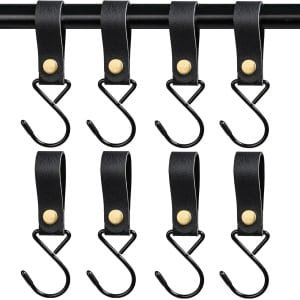 6 Piece S Shape Leren Loop Haken - Zwarte PU Leren Multi-Purpose Opslaghaken voor Keuken - Handdoek, Jas, Accessoires
