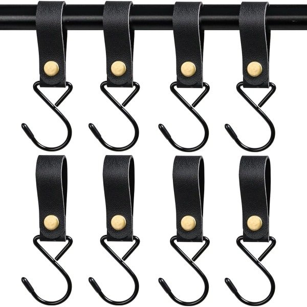 6 Piece S Shape Leren Loop Haken - Zwarte PU Leren Multi-Purpose Opslaghaken voor Keuken - Handdoek, Jas, Accessoires