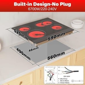 60 cm elektrische kookplaat met 4 branders, keramische infrarood kookplaat voor een efficiënte keuken