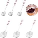 6pcs Rvs Skimmer Strainer Lepen - Lange Handgreep Keuken Skimmer - Kleine Strainer Fondue Accessoires voor Pasta - Rijst - Bloem - Suiker - Thee (Rood)