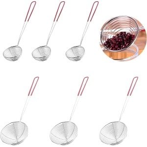 6pcs Rvs Skimmer Strainer Lepen - Lange Handgreep Keuken Skimmer - Kleine Strainer Fondue Accessoires voor Pasta - Rijst - Bloem - Suiker - Thee (Rood)