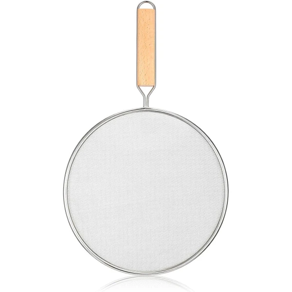 8.3 Inch Fat Splatter Screen - RVS Splatter Screen voor Bakpan met Houten Handvat - Vet Spatbescherming - Hete Olie Spatbeschermer - Koken Keuken Accessoires