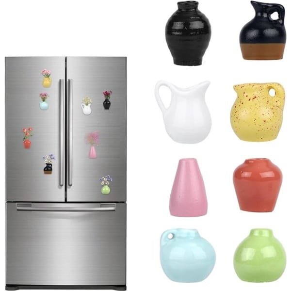 8Pcs Mini Keramische Vaasje Koelkast Magneten, Multi-Kleur 3D Kleine Bloem Vaasje Magneten met Sterke Magneten Schattige Koelkast Decoratie Accessoires voor Keuken Kantoor en Thuis