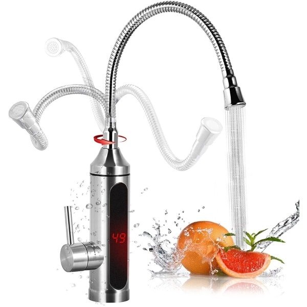 Allecto - - Elektrische Waterkraan - Keuken - 3000 Watt - 360 Graden Rotatie - Hot Water Tap - Voor Binnengebruik - Zilver