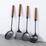 Allecto - - Keuken Gereedschap Set - 4-delige Set - Rvs en Houten Handvat - Keuken Accessoires - Handig voor Koken - Zwart