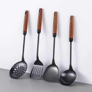Allecto - - Keuken Gereedschap Set - 4-delige Set - Rvs en Houten Handvat - Keuken Accessoires - Handig voor Koken - Zwart