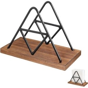 Allecto - - Napkin Holder - Metalen Servet Houder - Triangel Vorm - Zwart - Keuken Accessoire - Perfect voor Eettafel - Houten