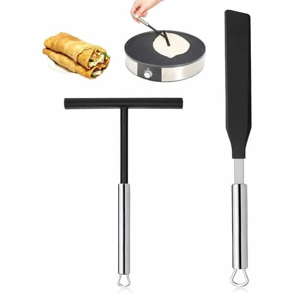 Allecto Plus - Spatel van roestvrij staal voor pannenkoeken, deeg verdelen, accessoires, set voor thuis keuken - bakken en koken - bakgereedschap