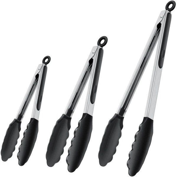 Allecto - - Silicone Keuken Tangen - Grill Tangen - Hittebestendig en Veilig - 35 cm / 23 cm / 18 cm - Keuken Accessoire - Voor Koken - Zwart