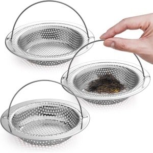 **Allecto plus - Gootsteen Afvoerzeef 3 Stuks met Borstels & Lifthandvat - RVS Keukenspoelbak Accessoires - Douche Gootsteen Zeefje voor Keuken**