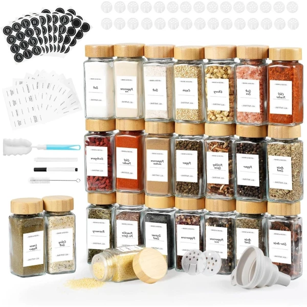 Allecto plus - Kruidenpotjes van glas (12 stuks) voor in de keuken - inclusief deksels, etiketten en accessoires
