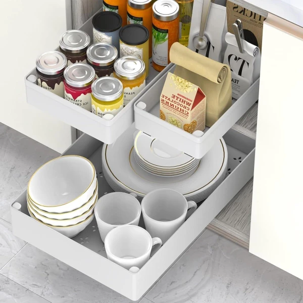 Allecto plus - Uittrekbare Lade Set van 3 Maten voor Keukenopslag - Nano Zelfklevende Film - Wit - Keuken Accessoires met 3 Stuks - Eetkamer en Kast Organizer