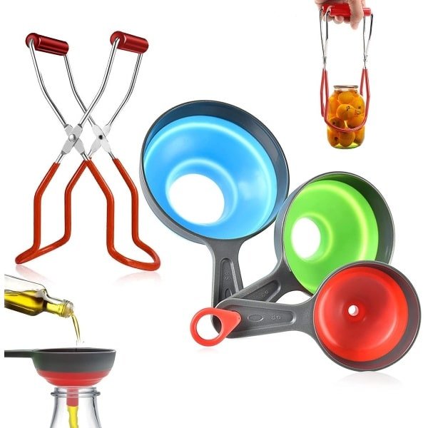 Allecto - van 4 Siliconen Jam Trechters met Glazen Handvat - Canning Aid Keuken Accessoires