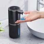 Automatische zeepdispenser, 380 ml, elektrische wandmontage, contactloze automatische zeepdispenser, USB-oplaadbaar met infrarood-bewegingssensor voor badkamer, keuken, kantoor, zwart