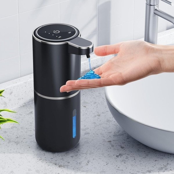 Automatische zeepdispenser, 380 ml, elektrische wandmontage, contactloze automatische zeepdispenser, USB-oplaadbaar met infrarood-bewegingssensor voor badkamer, keuken, kantoor, zwart