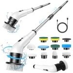 Auveach Spin Power Elektrische reinigingsborstel, 10-in-1, elektrische draadloze poetsborstel, 3 snelheden, mopset met 10 verwisselbare borstelkoppen voor badkamer, keuken, auto, tegelvloer