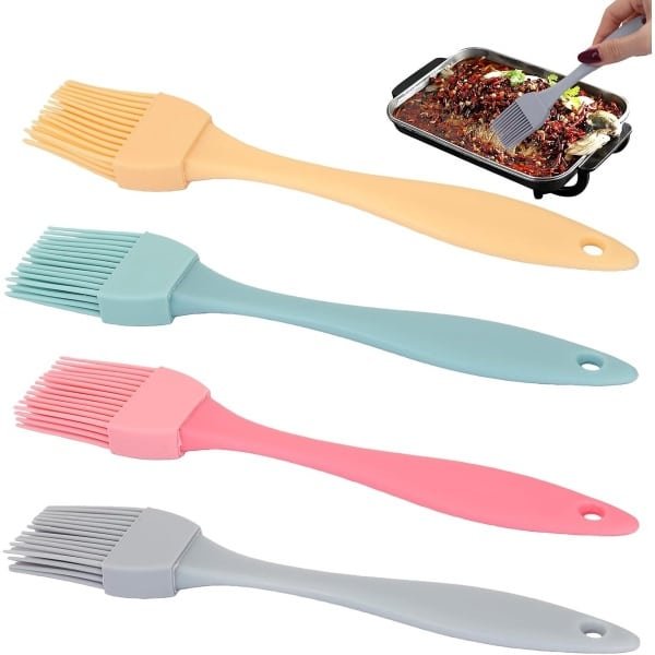 Bakken Borstel Silicone 4 stuks Keukenborstel Bakken Borstel Natuurlijke Haar Siliconenborstel Keuken Wasbare Borstel Bakken Bakken Accessoires voor Bakken, Grillen, Koken (4 Kleuren)