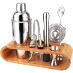 Bartender Set, Cocktail Shaker Set, Cocktail Accessoires, 10-delige Bar Tool Set met Slanke Bamboe Basis, Martini Shaker voor in de Keuken, Perfecte Home Bartending Kit voor een Fantastische Mixervaring.