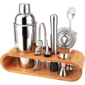 Bartender Set, Cocktail Shaker Set, Cocktail Accessoires, 10-delige Bar Tool Set met Slanke Bamboe Basis, Martini Shaker voor in de Keuken, Perfecte Home Bartending Kit voor een Fantastische Mixervaring.