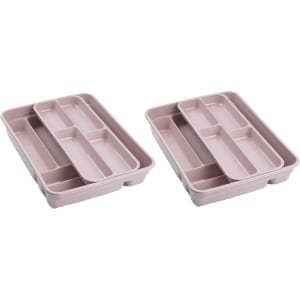 Bestekbak/bestekhouder roze 40 x 30 x 7 cm - 2 lagen - Keuken opberg accessoires