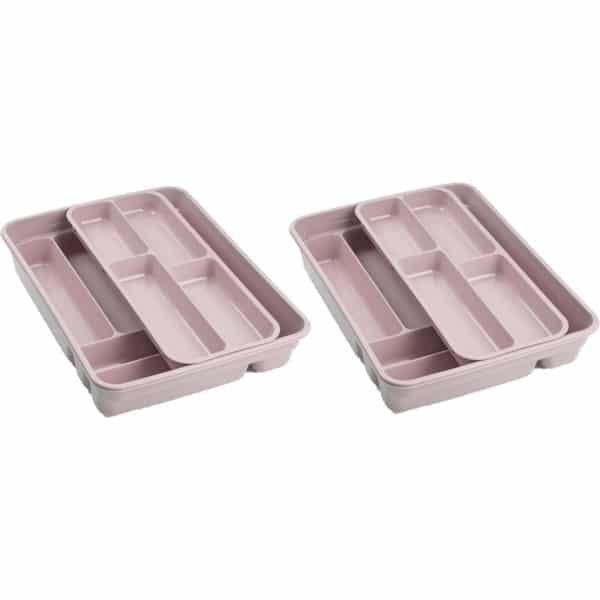Bestekbak/bestekhouder roze 40 x 30 x 7 cm - 2 lagen - Keuken opberg accessoires
