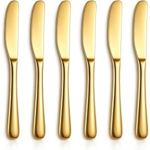 Boter Messen Set van 6 - RVS Gouden Boter Messen - Keuken Accessoires voor Thuis en Restaurant - Vaatwasmachinebestendig