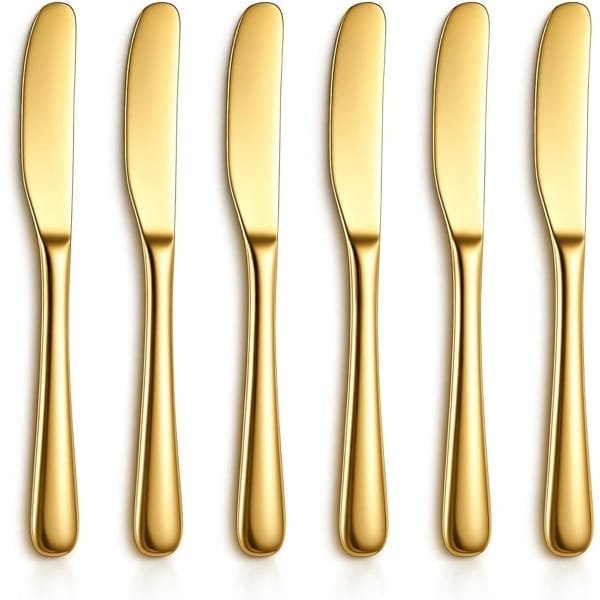 Boter Messen Set van 6 - RVS Gouden Boter Messen - Keuken Accessoires voor Thuis en Restaurant - Vaatwasmachinebestendig