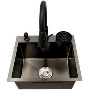 Cellista Keukenspoelbak 45x40cm Zwart RVS met Uittrekbare Kraan - Complete Set - Moderne Wasbak met Accessoires voor Keuken Gebruik