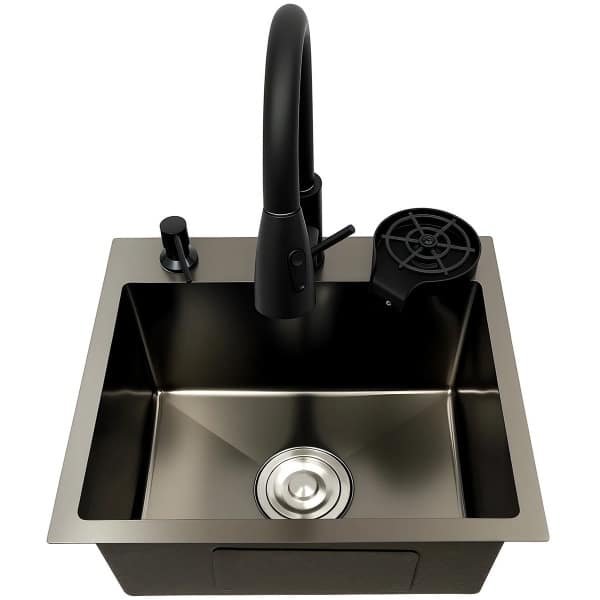 Cellista Keukenspoelbak 45x40cm Zwart RVS met Uittrekbare Kraan - Complete Set - Moderne Wasbak met Accessoires voor Keuken Gebruik
