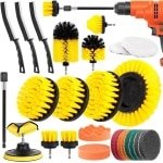 Cirulli 27-delige boorborstelset, elektrische reinigingsborstelset, boorborstelset, velgen, verbindingen en hoeken, borstel voor keuken, badkamer en auto, geel