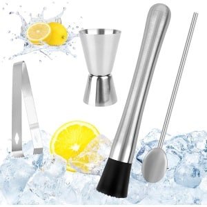 Cocktail Pestle met Cocktail Lepel - Bartender Set - Mojito Pestle - IJs Crusher - Pestle - Cocktail Pestle - Shaker met Maatbeker - Bar Accessoires voor Keuken - Bar - Restaurant